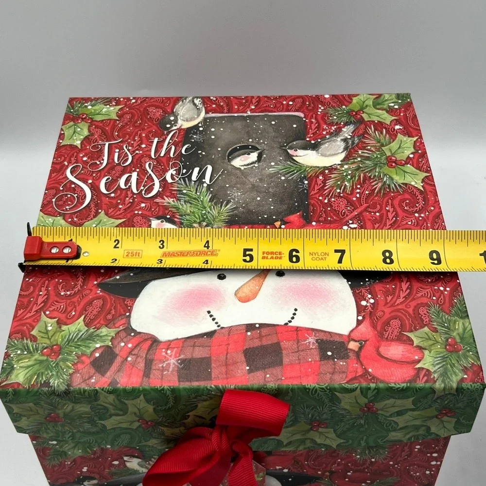 Susan Winget Holiday Storage Box Unisex OS Red NWOT Snowman Bird Paisley